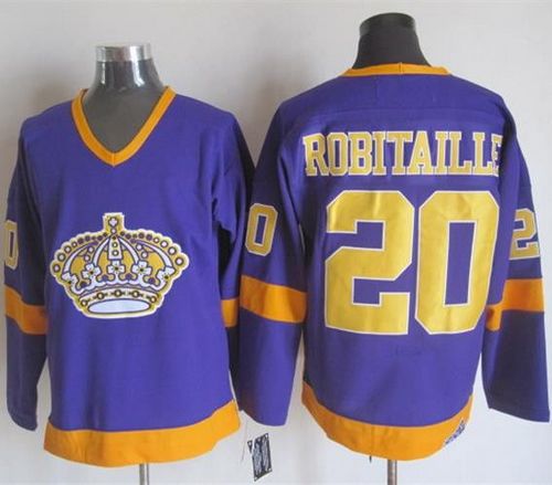 Kings #20 Luc Robitaille Purple/Yellow CCM Throwback Stitched NHL Jersey